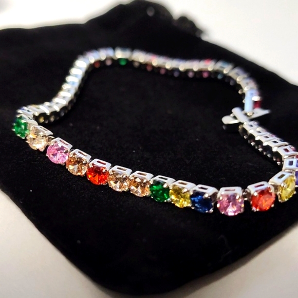 Macy's Jewelry - MACY'S Multi color CZ Bracelet Silver plated Brass 7.5"